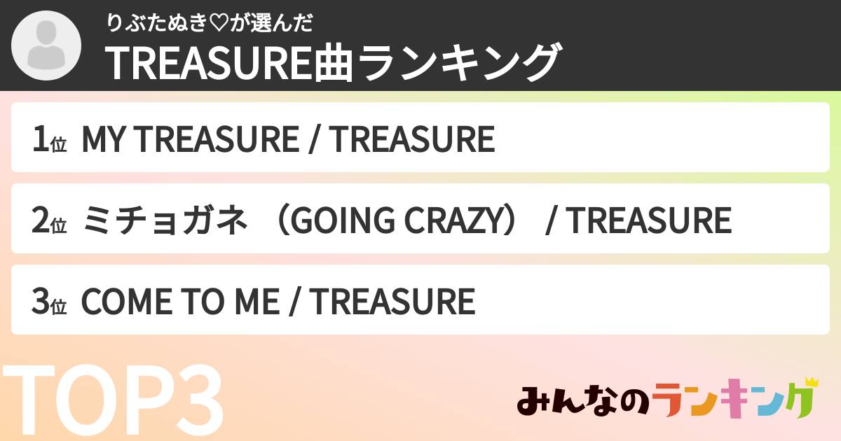 りぶたぬき♡さんの「TREASURE曲ランキング」