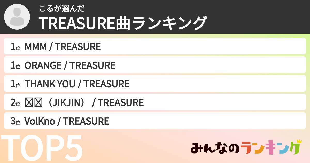こるさんの「TREASURE曲ランキング」