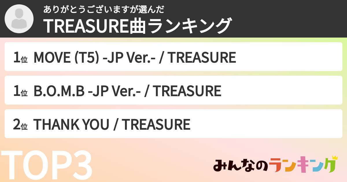 ありがとうございますさんの「TREASURE曲ランキング」