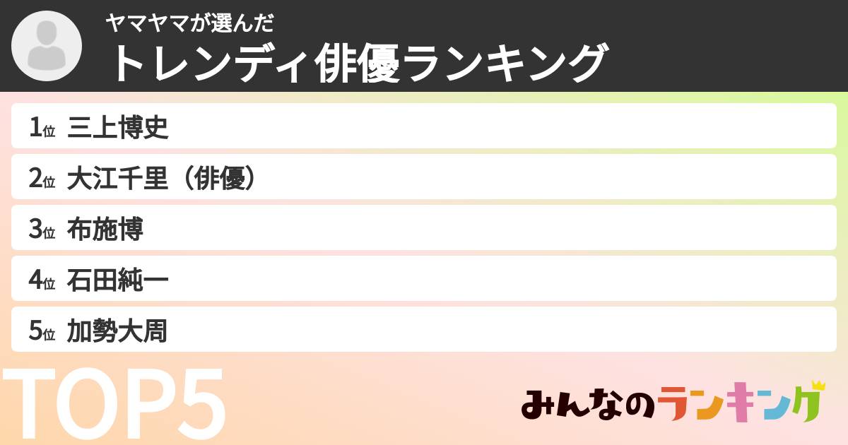 ヤマヤマさんの「トレンディ俳優ランキング」