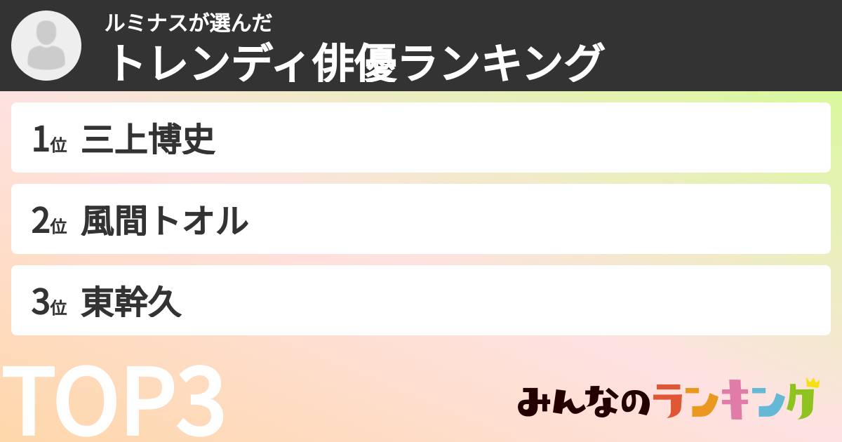 ルミナスさんの「トレンディ俳優ランキング」