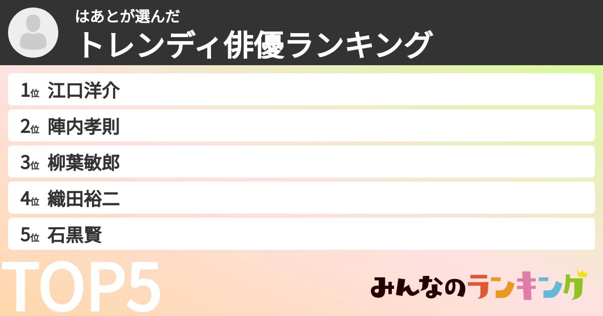 はあとさんの「トレンディ俳優ランキング」
