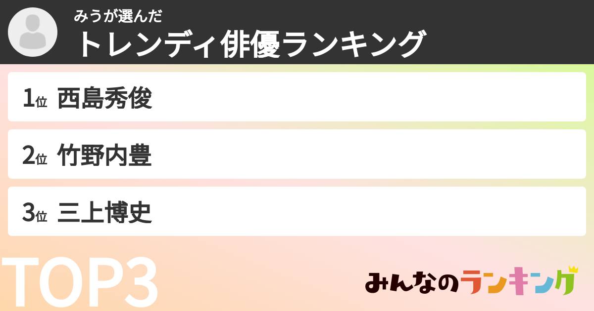 みうさんの「トレンディ俳優ランキング」