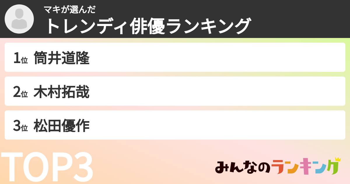 マキさんの「トレンディ俳優ランキング」