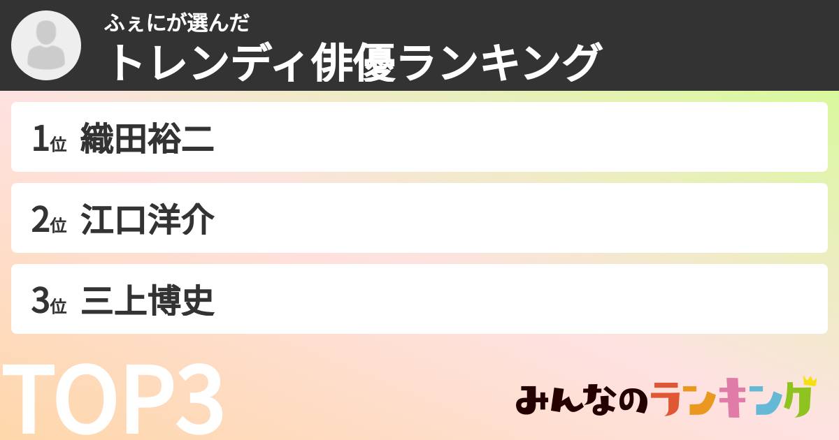 ふぇにさんの「トレンディ俳優ランキング」