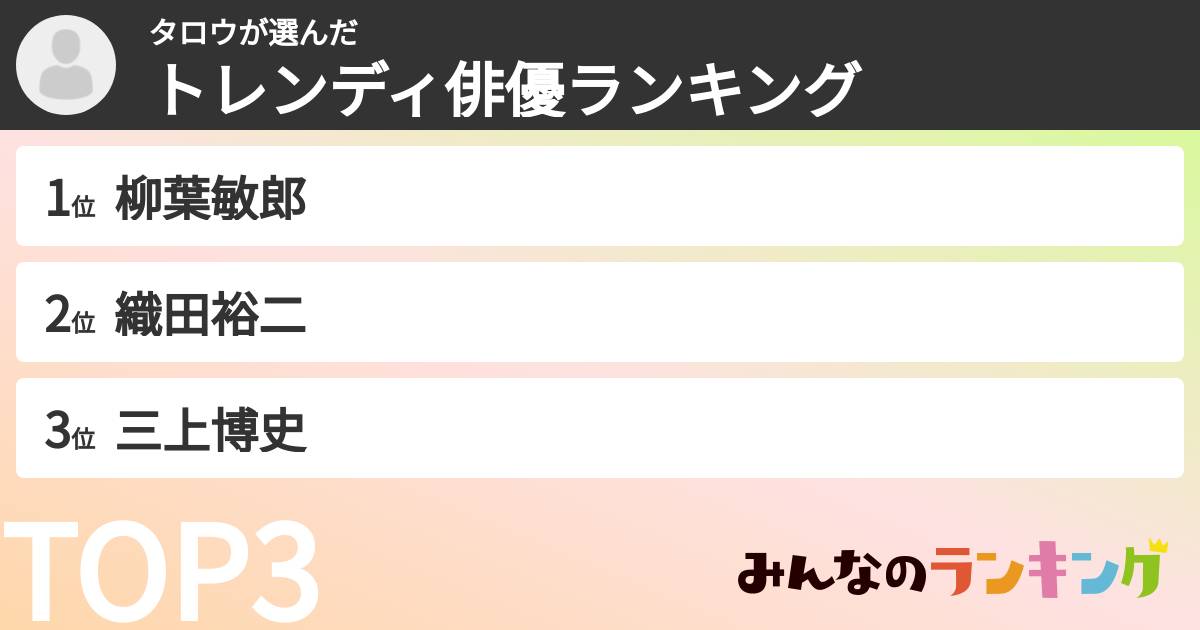 タロウさんの「トレンディ俳優ランキング」