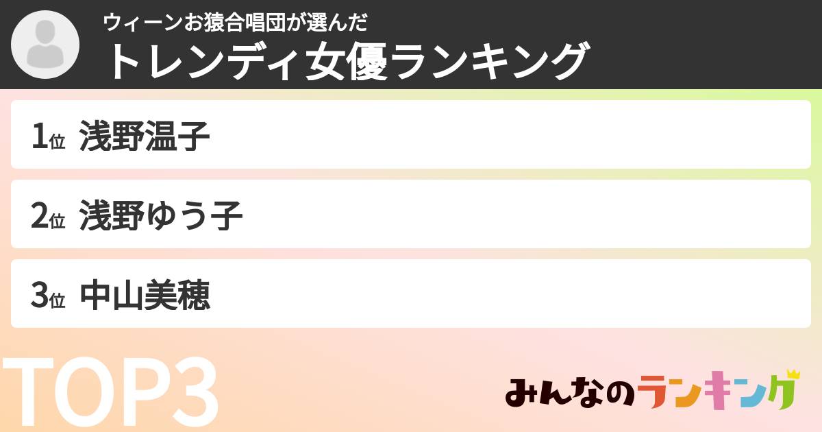 ウィーンお猿合唱団さんの「トレンディ女優ランキング」