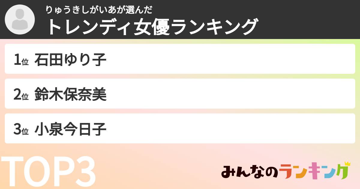りゅうきしがいあさんの「トレンディ女優ランキング」