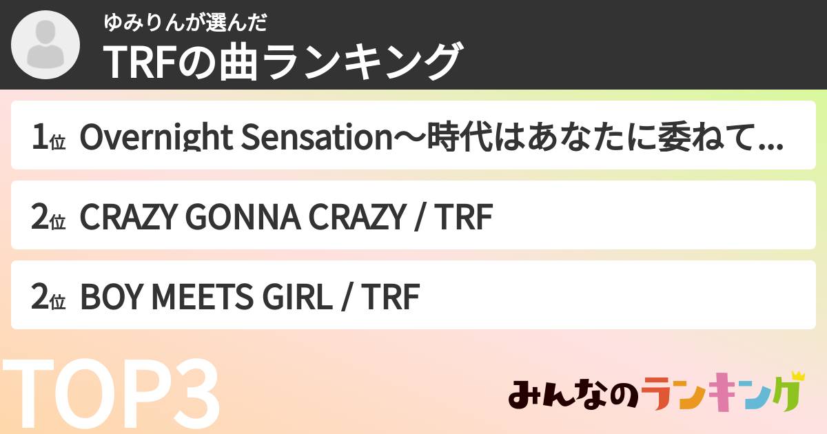 ゆみりんさんの「TRFの曲ランキング」