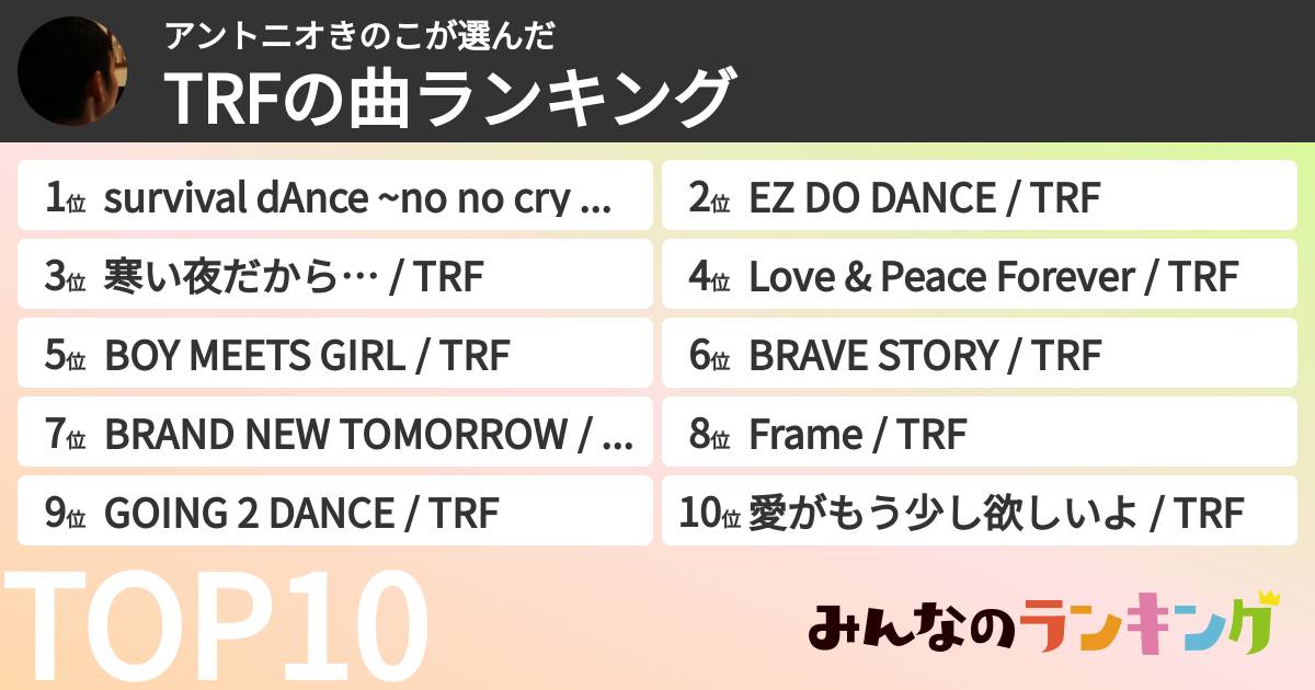 アントニオきのこさんの「TRFの曲ランキング」