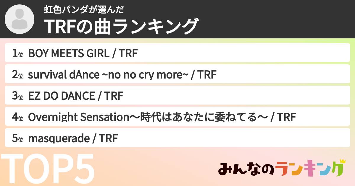 虹色パンダさんの「TRFの曲ランキング」