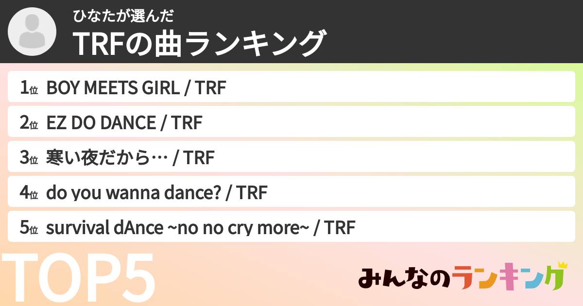 ひなたさんの「TRFの曲ランキング」