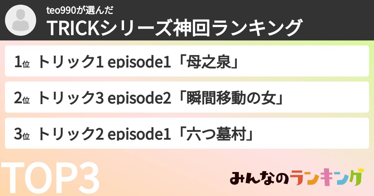 teo990さんの「TRICKシリーズ神回ランキング」