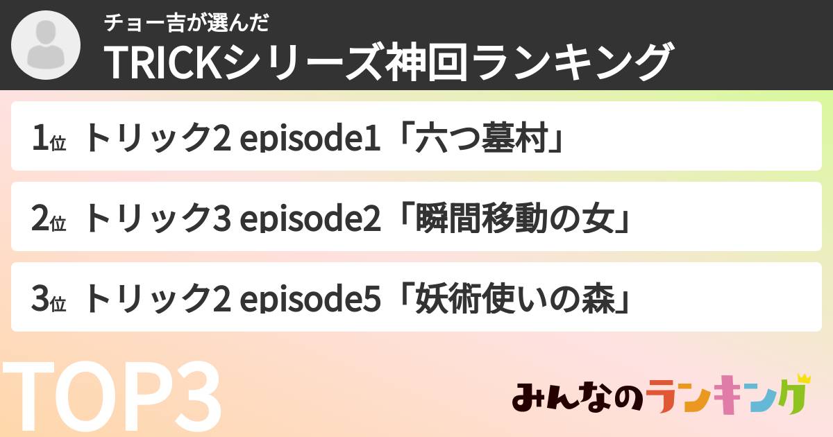 チョー吉さんの「TRICKシリーズ神回ランキング」