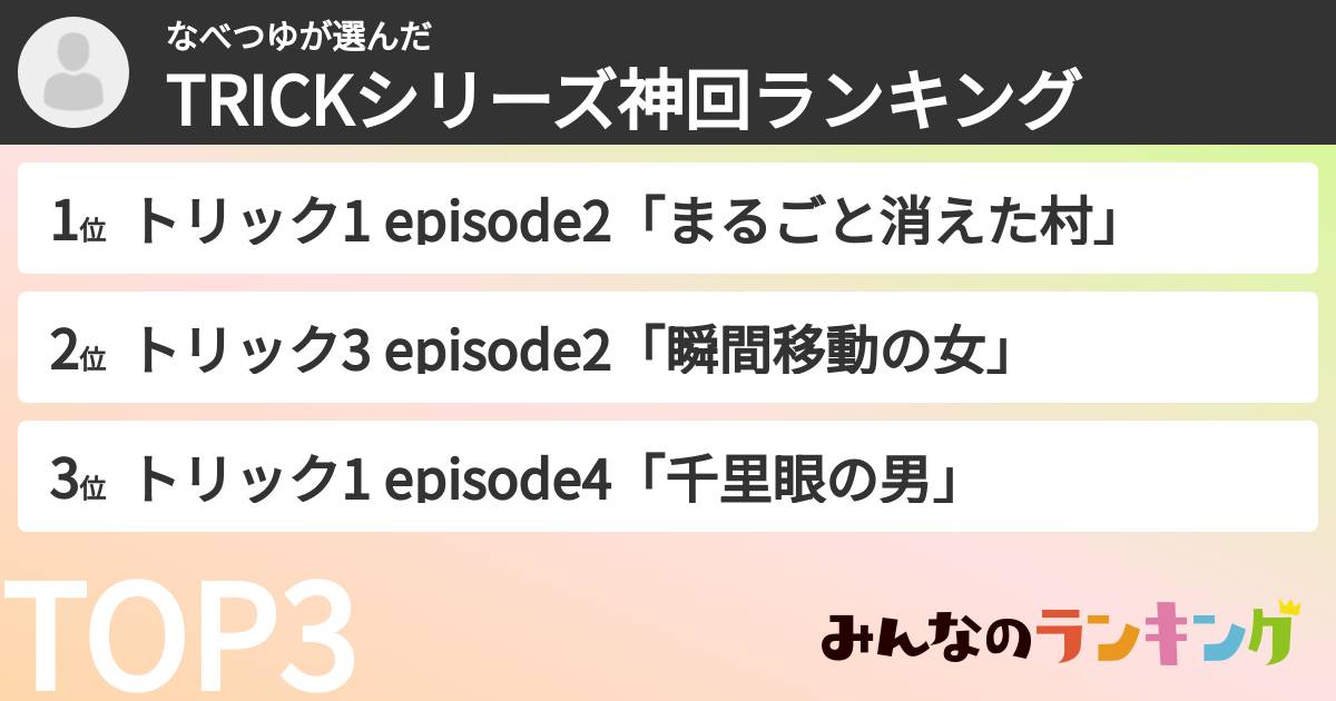 なべつゆさんの「TRICKシリーズ神回ランキング」
