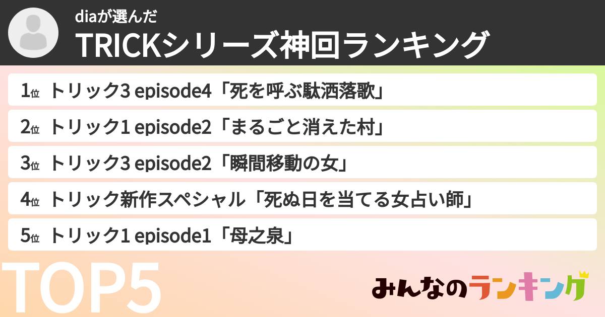diaさんの「TRICKシリーズ神回ランキング」