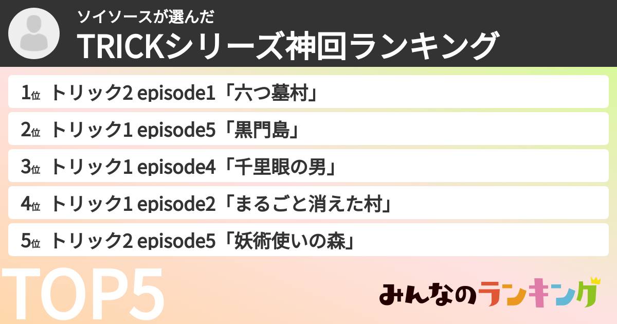 ソイソースさんの「TRICKシリーズ神回ランキング」