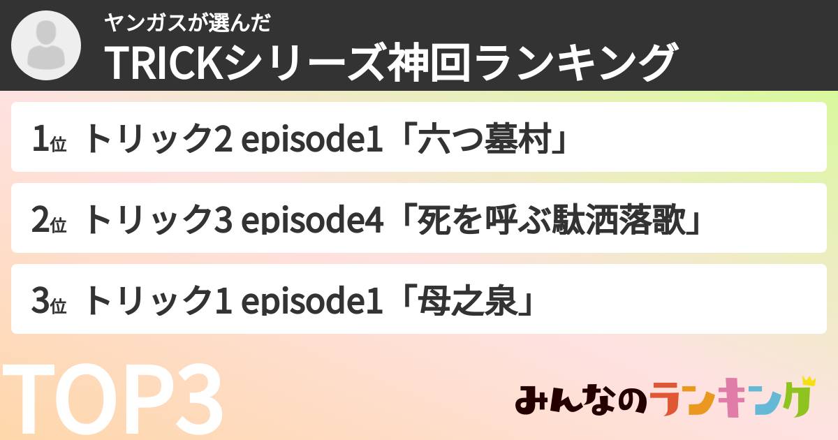 ヤンガスさんの「TRICKシリーズ神回ランキング」