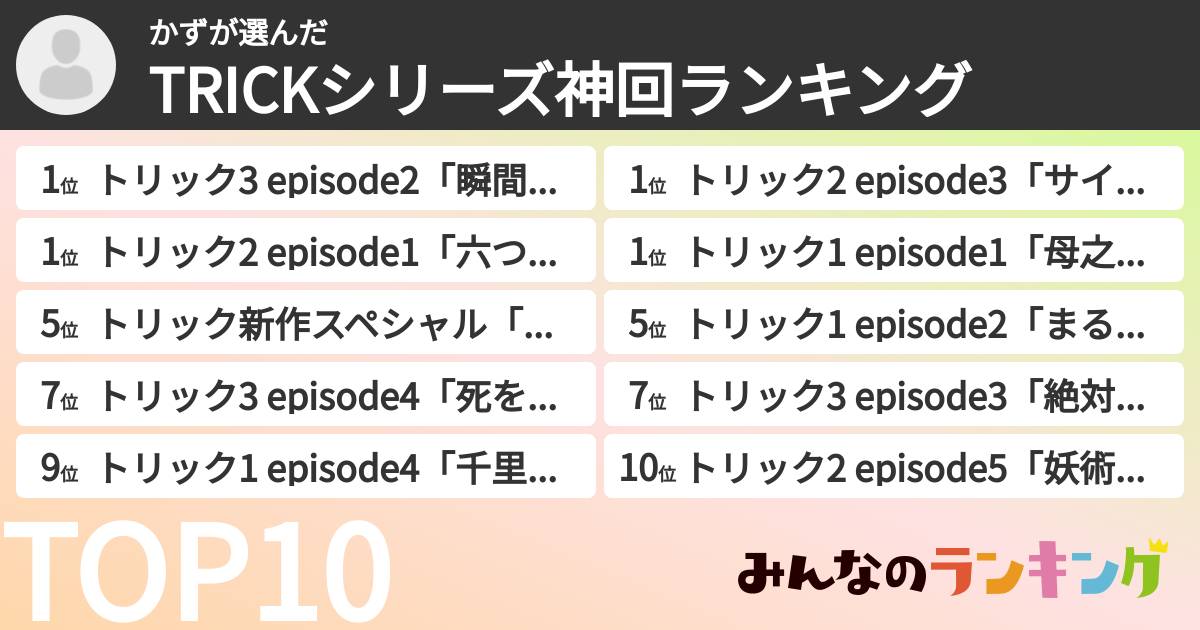 かずさんの「TRICKシリーズ神回ランキング」