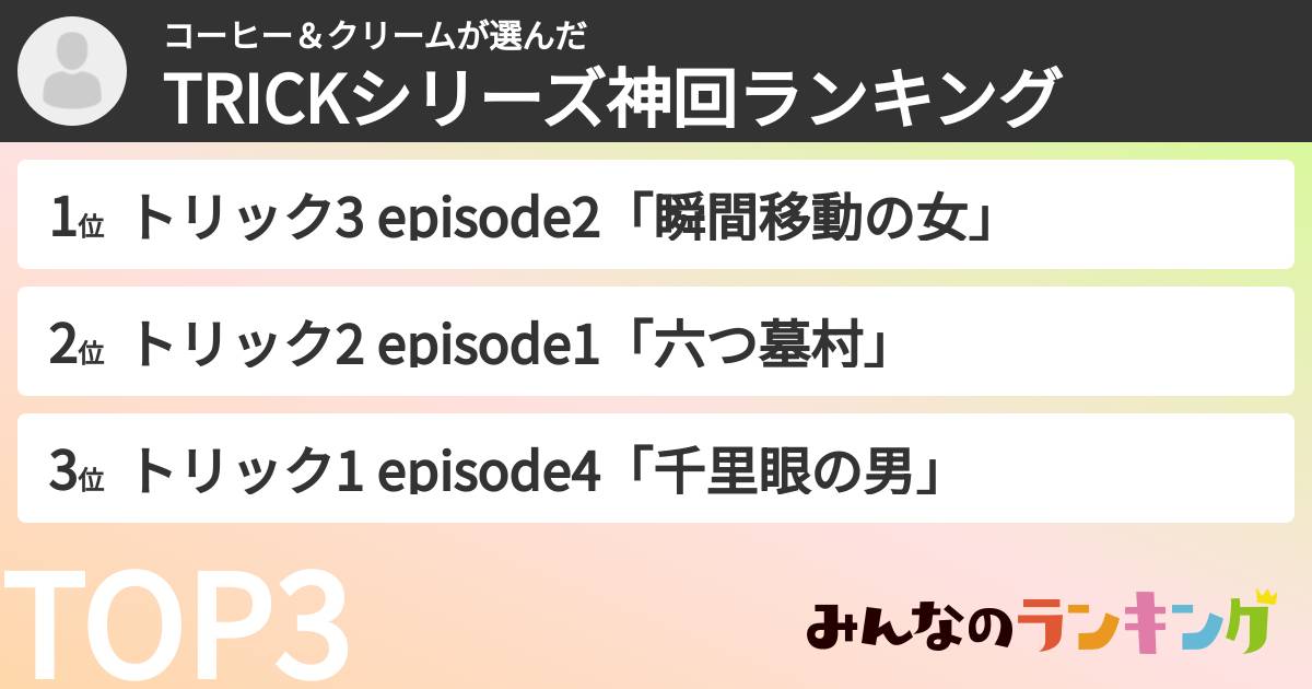 コーヒー＆クリームさんの「TRICKシリーズ神回ランキング」
