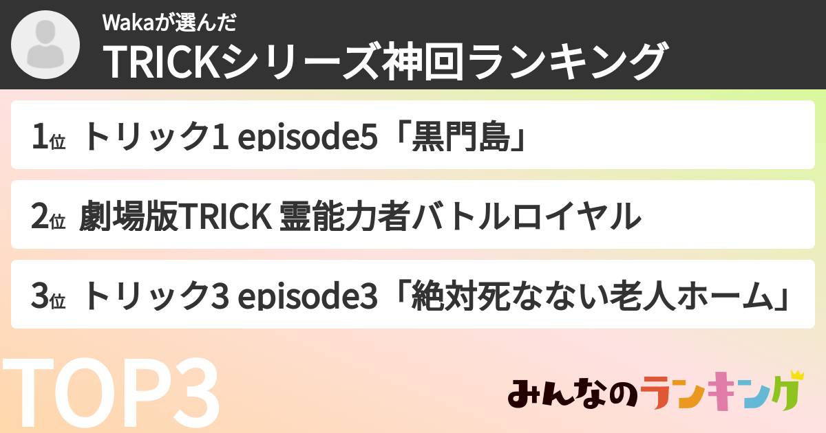 Wakaさんの「TRICKシリーズ神回ランキング」
