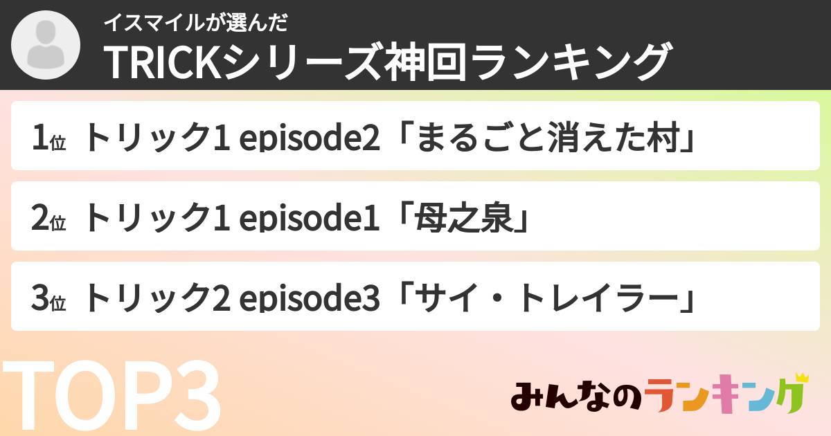 イスマイルさんの「TRICKシリーズ神回ランキング」