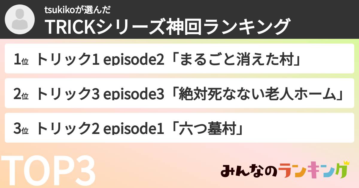 tsukikoさんの「TRICKシリーズ神回ランキング」