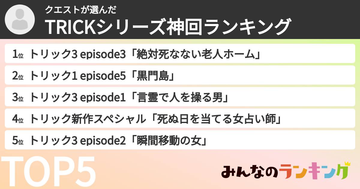 クエストさんの「TRICKシリーズ神回ランキング」