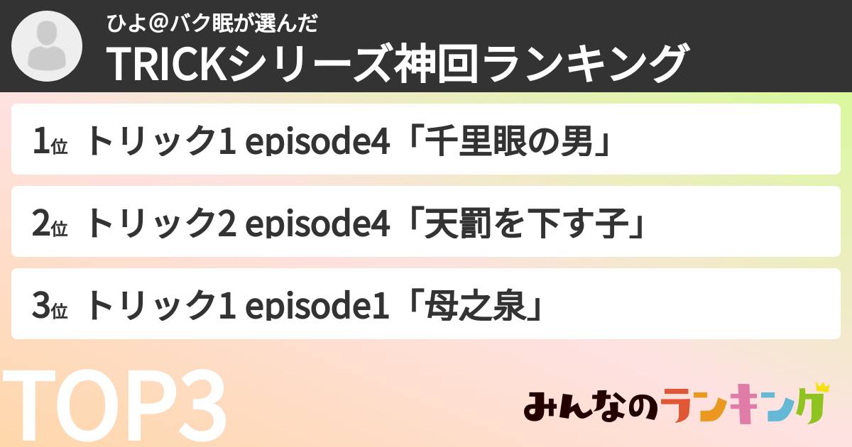 ひよ@バク眠さんの「TRICKシリーズ神回ランキング」