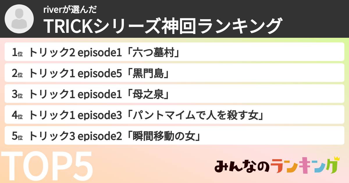 riverさんの「TRICKシリーズ神回ランキング」