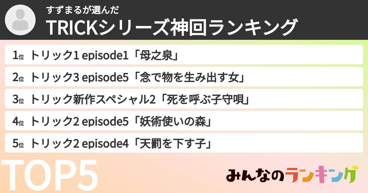 すずまるさんの「TRICKシリーズ神回ランキング」