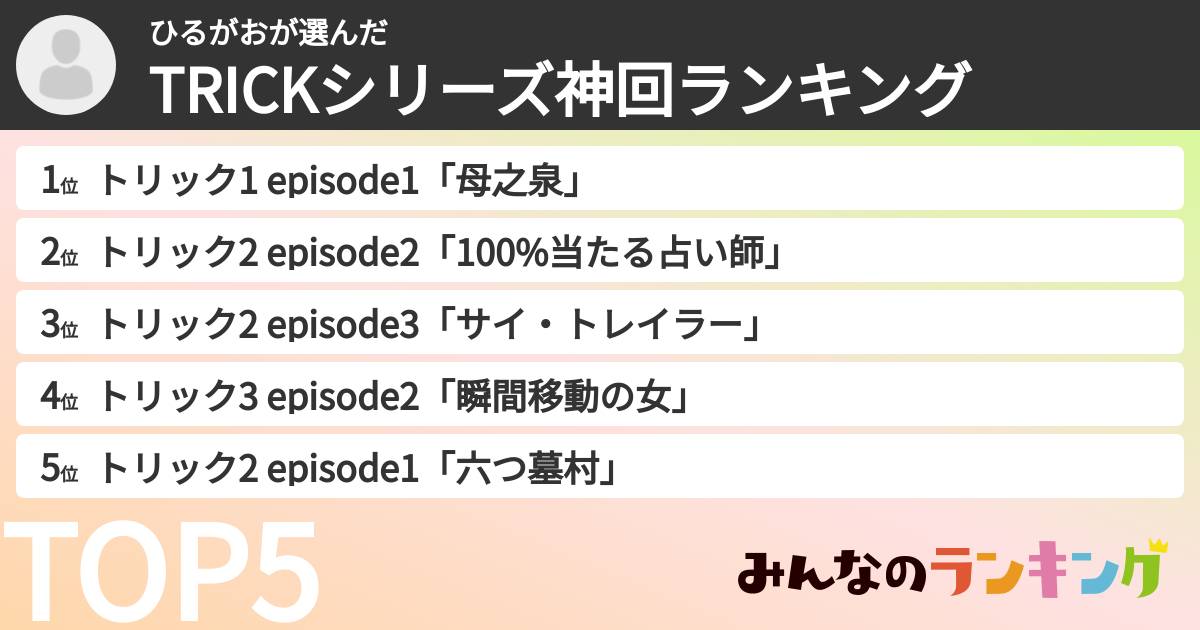 ひるがおさんの「TRICKシリーズ神回ランキング」