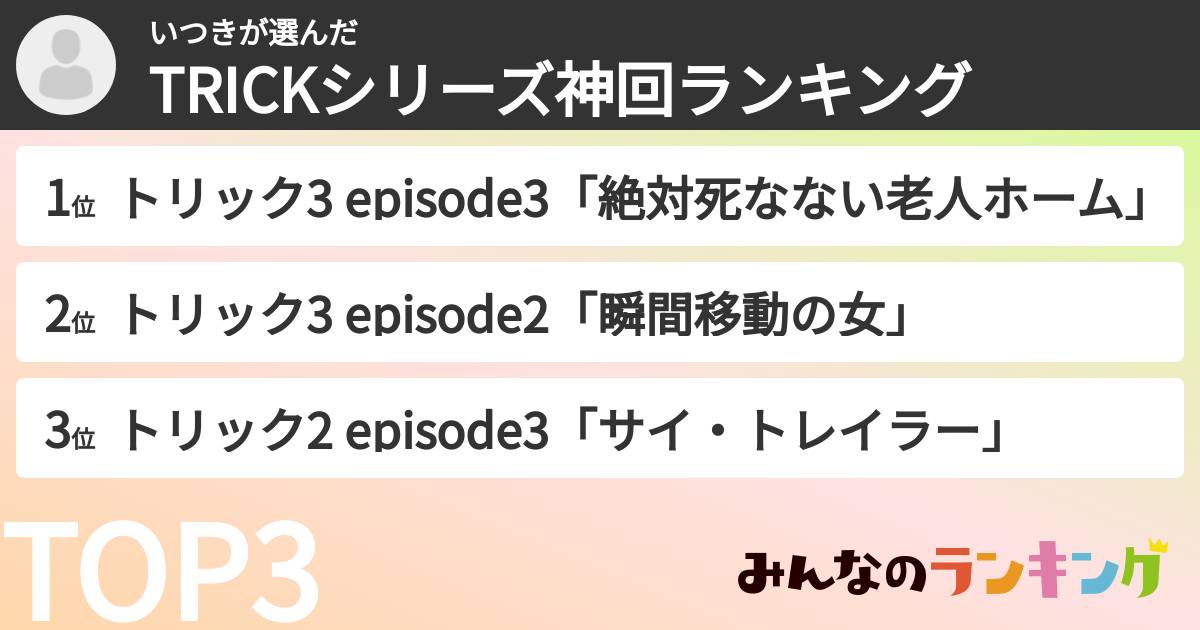 いつきさんの「TRICKシリーズ神回ランキング」