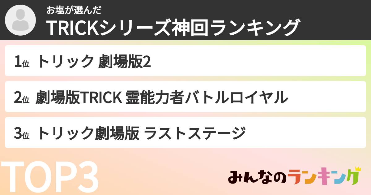 お塩さんの「TRICKシリーズ神回ランキング」