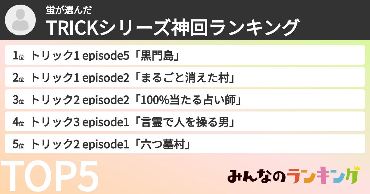 蛍さんの「TRICKシリーズ神回ランキング」