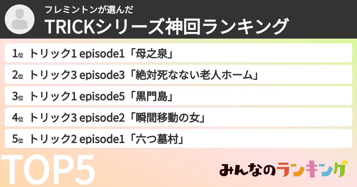 フレミントンさんの「TRICKシリーズ神回ランキング」
