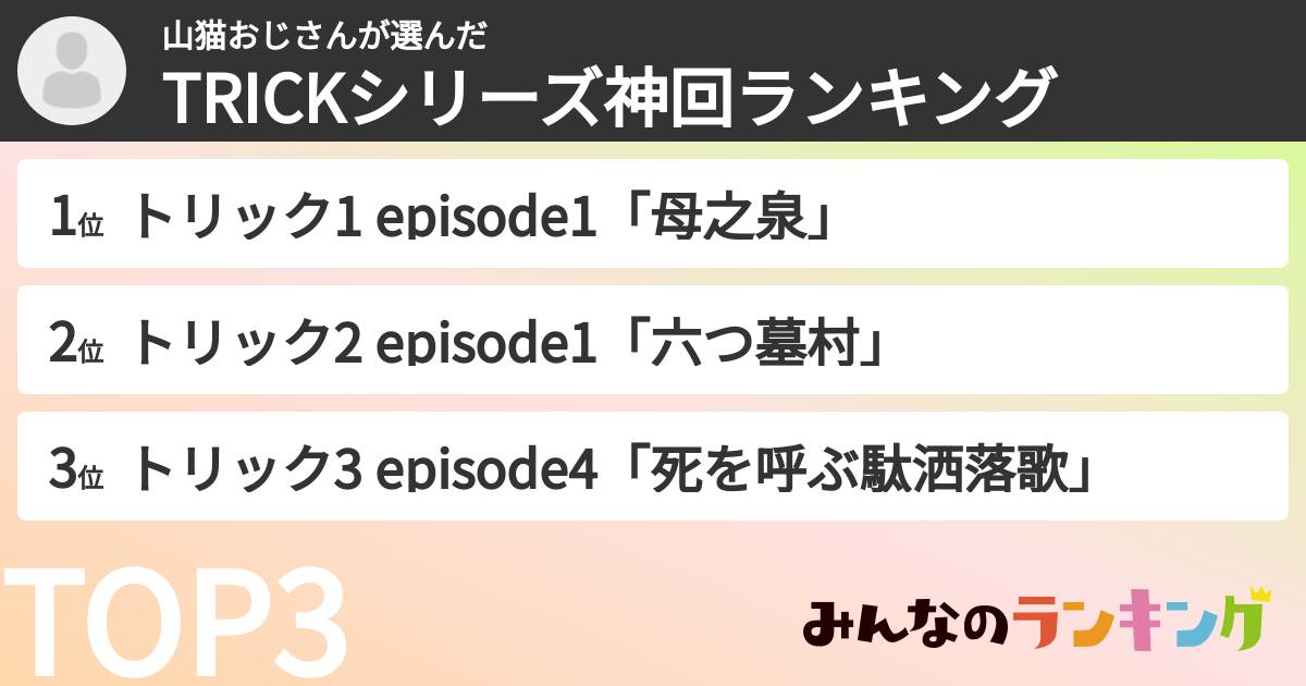 山猫おじさんさんの「TRICKシリーズ神回ランキング」