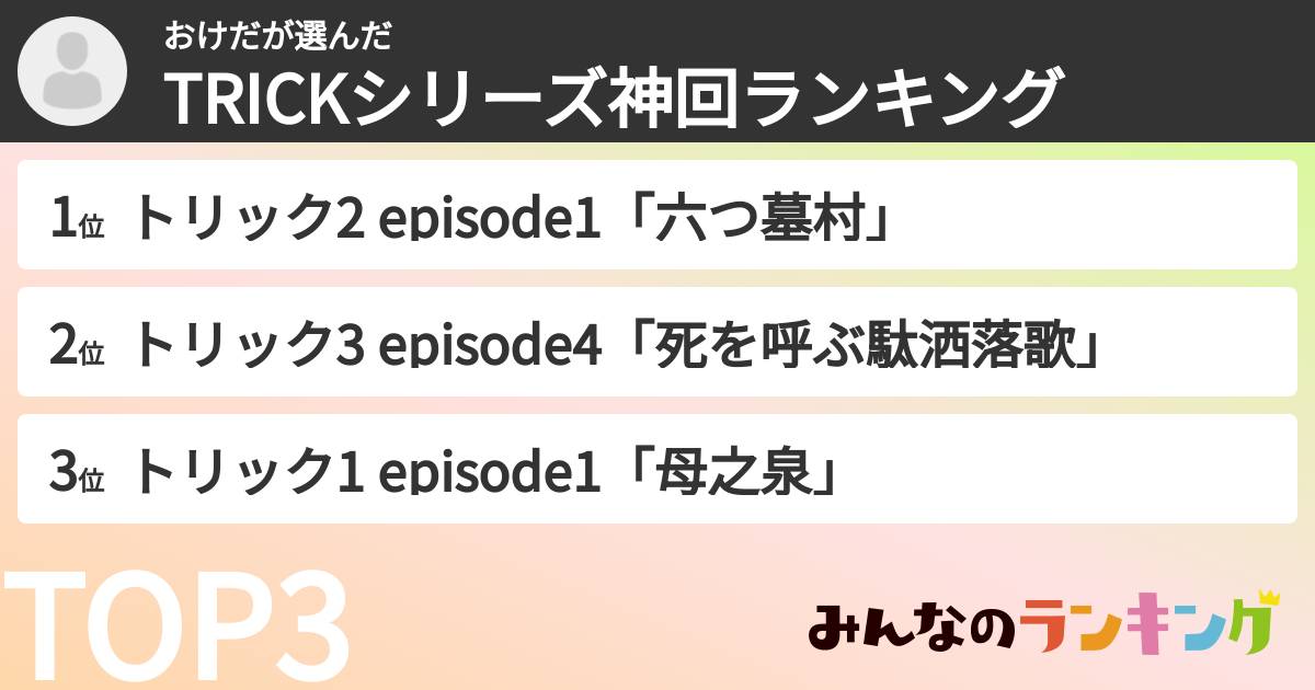 おけださんの「TRICKシリーズ神回ランキング」