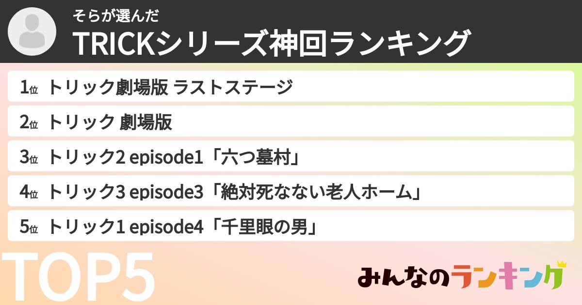 そらさんの「TRICKシリーズ神回ランキング」
