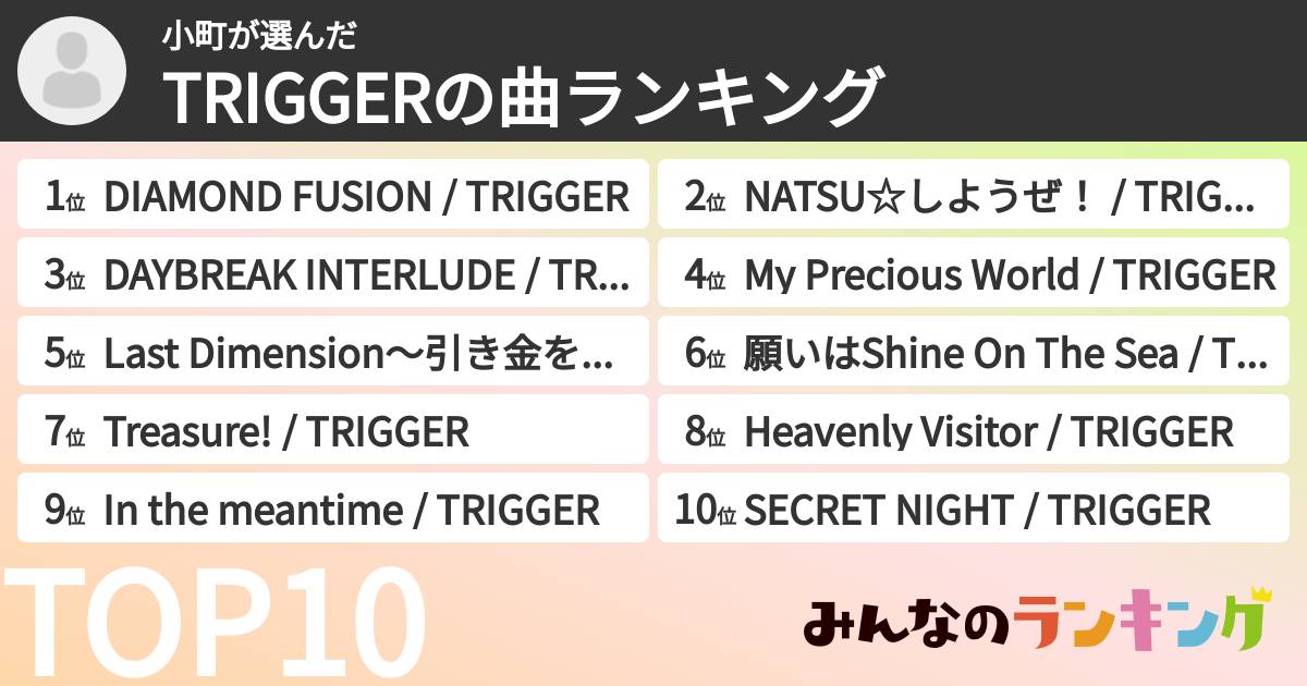 小町さんの「TRIGGERの曲ランキング」