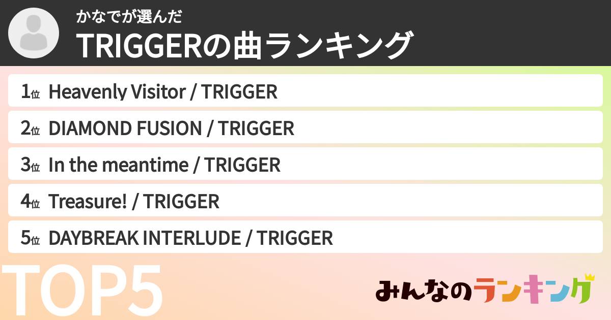 かなでさんの「TRIGGERの曲ランキング」
