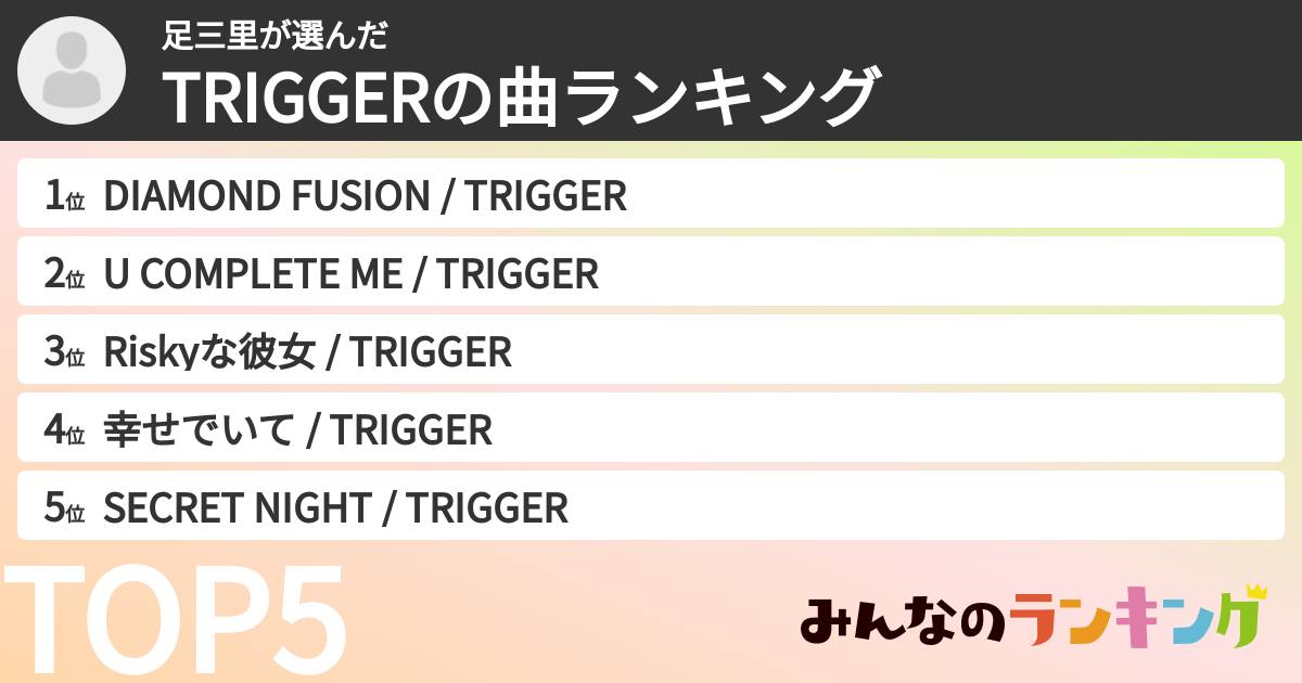 足三里さんの「TRIGGERの曲ランキング」