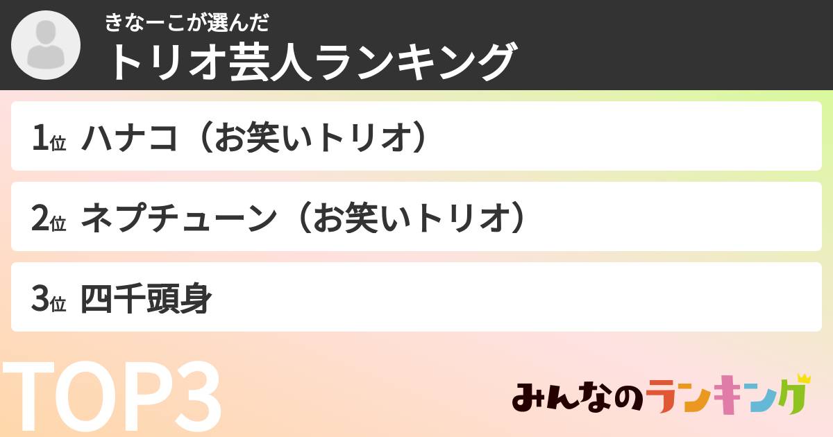 きなーこさんの「トリオ芸人ランキング」