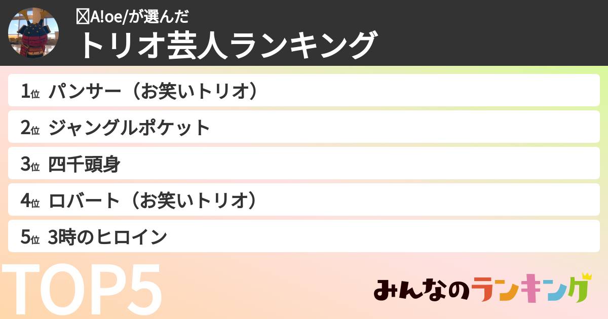 ☺︎A!oe/さんの「トリオ芸人ランキング」