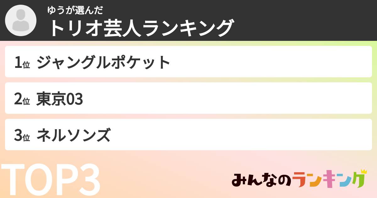 ゆうさんの「トリオ芸人ランキング」