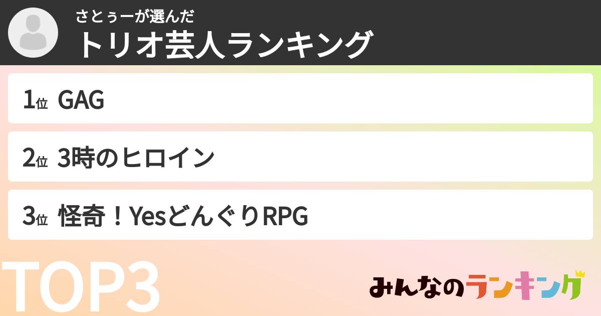 さとぅーさんの「トリオ芸人ランキング」