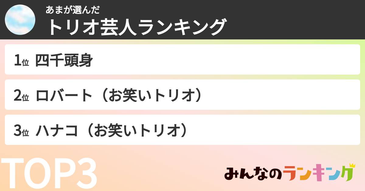 あまさんの「トリオ芸人ランキング」