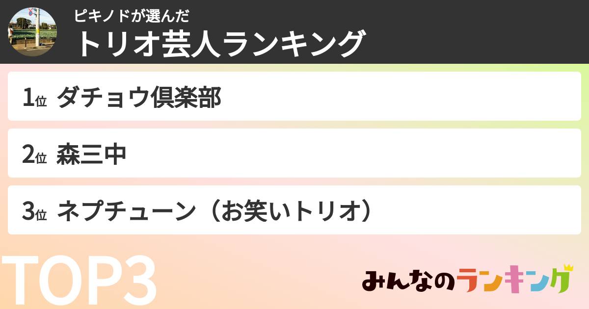 ピキノドさんの「トリオ芸人ランキング」