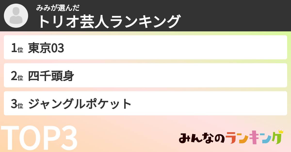 みみさんの「トリオ芸人ランキング」