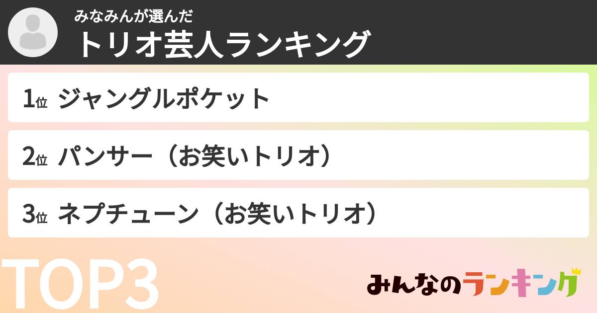 みなみんさんの「トリオ芸人ランキング」